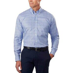 NEW Kirkland Signature Men's XL Blue Plaid Long Sleeve Dress Shirt
